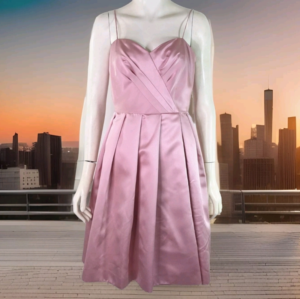 Pink Cocktail Party Dress 8 Candycore Satin Pleated Skirt Sweet and Sexy